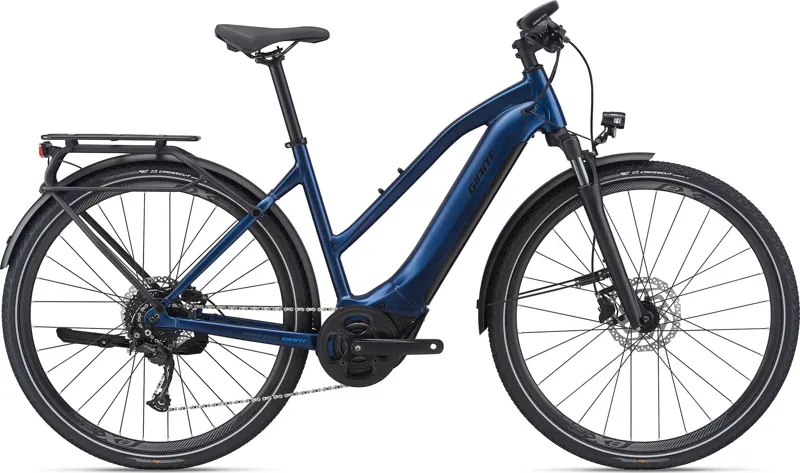 2021 Giant Explore E 2 Stagger Frame Electric Bike in Blue